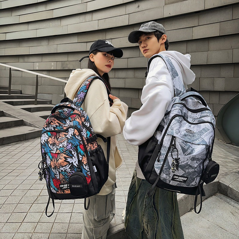 New large-capacity backpack, junior high school student schoolbag, men's and women's casual backpack, printed color schoolbag, student
