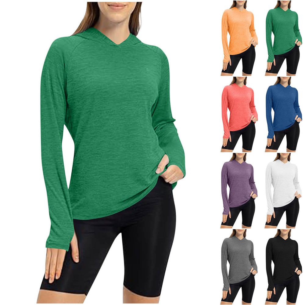 cross-border autumn hooded fitness top - slim fit, fingerless gloves, yoga long sleeve training running sports top for women