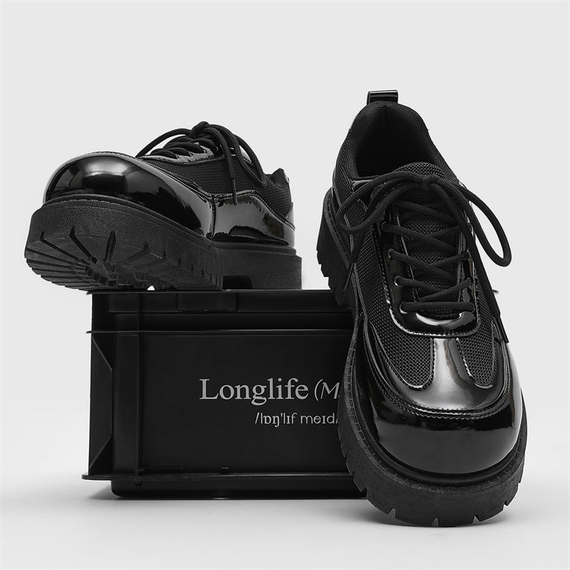 Men's shoes 2026 new spring british style casual low-top martin boots men's leather shoes chunky sole black derby trendy shoes