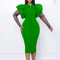 Q095 european and american autumn/winter new women's cross-border mesh patchwork pleated ol elegant commute plus size african dress