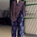 European and american women's clothing  summer new sweet and fresh printed v-neck batwing sleeve high-waisted straight-leg pants two-piece set