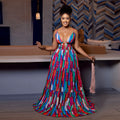 C7377 cross-border   fashion women's sexy spaghetti strap backless printed colorful dress