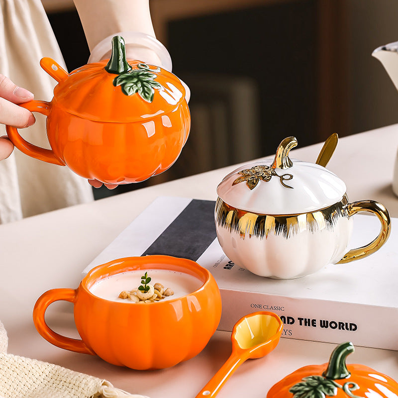European-style quirky ceramic mug, unique pumpkin mug, high-end office milk and coffee cup, afternoon tea cup and saucer