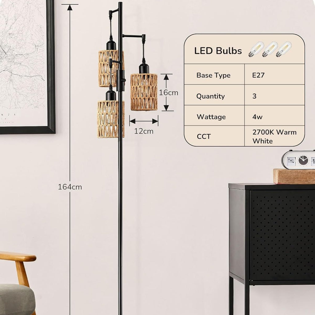 Rattan lampshade floor lamp retro American simple industrial style living room study bedroom standing lamp customization  hot sale