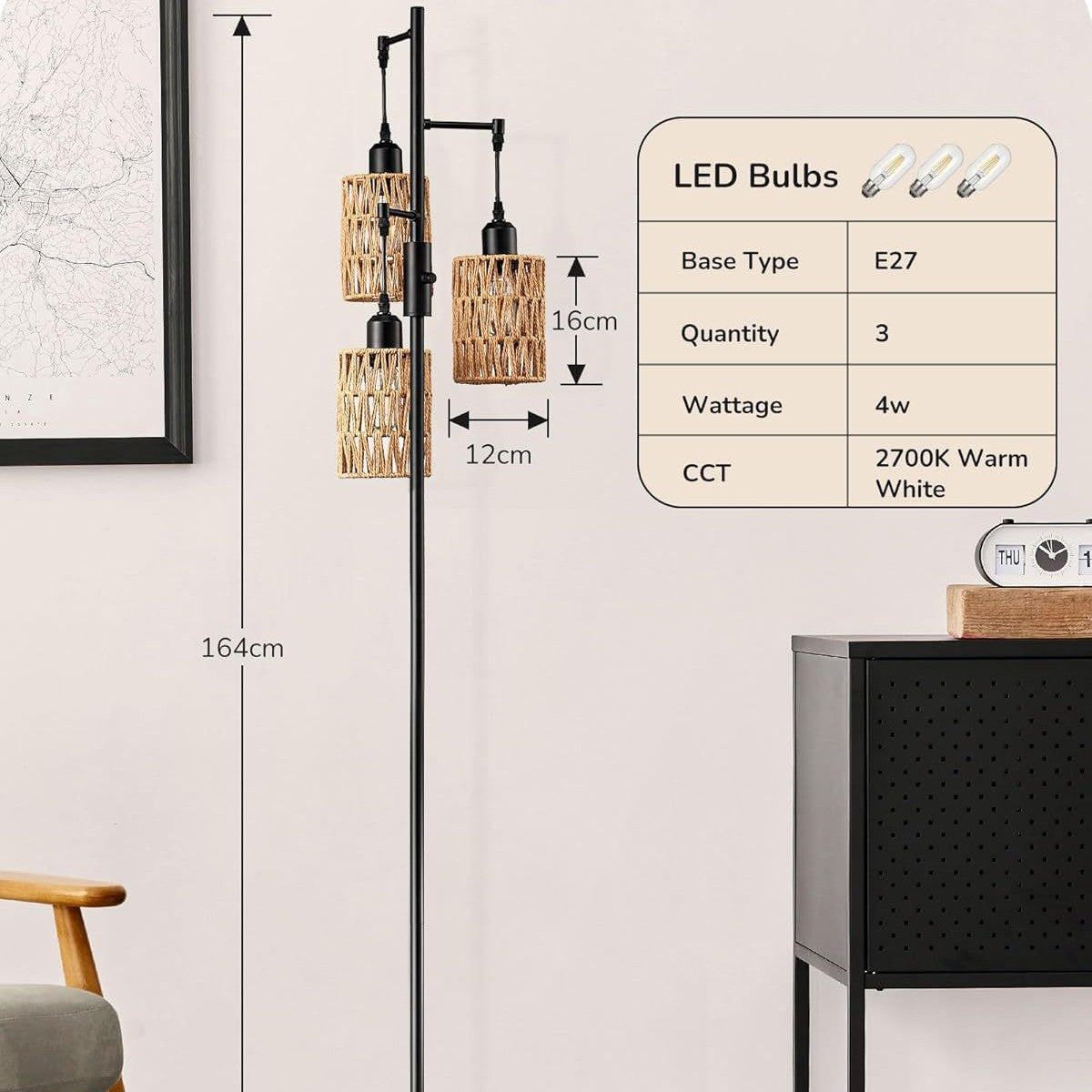 Rattan lampshade floor lamp retro American simple industrial style living room study bedroom standing lamp customization  hot sale