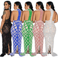 C6895 cross-border   fashion women's solid color sequin halter backless maxi dress