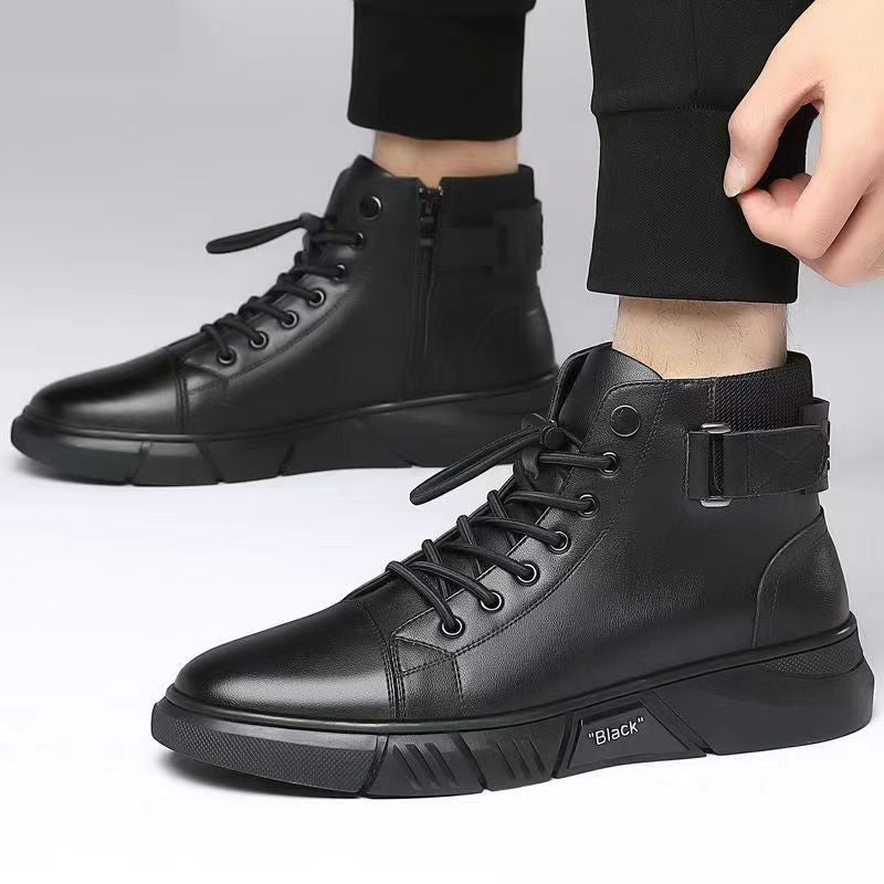 Spring/summer new men's leather shoes - versatile korean style, british fashion, trendy men's shoes, business martin boots, lace-up casual shoes