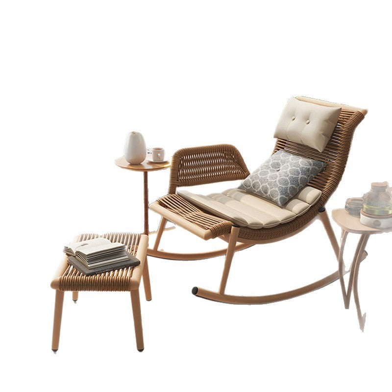 Rocking chair recliner lazy sofa adult sleeping casual balcony rattan sofa chair popular outdoor rocking chair