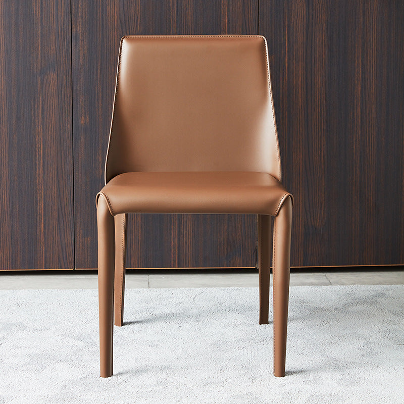 Italian minimalist saddle leather chair - modern luxury dining chair for home, designer backrest chair, wholesale stool
