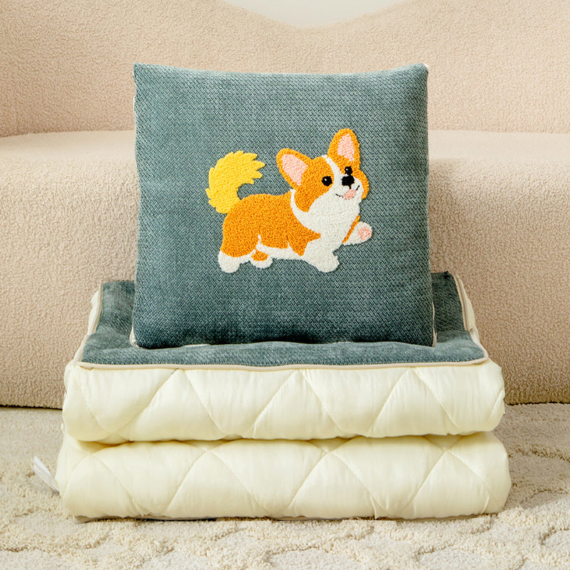 Cartoon chenille throw pillow blanket - dual-use office nap pillow, car travel foldable dopamine pillow blanket