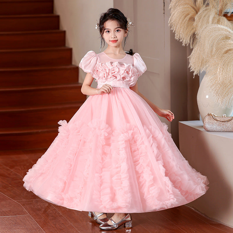 Girls' formal dresses mesh flower girl wedding dresses evening gowns piano recital little girl runway  new cross-border ready stock