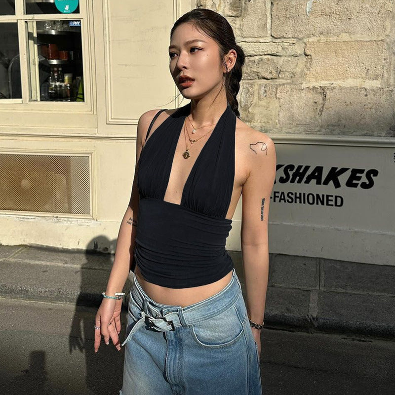 spring/summer new arrivals: european and american style women's solid color sexy halter backless slim-fit tank top - hot girl style