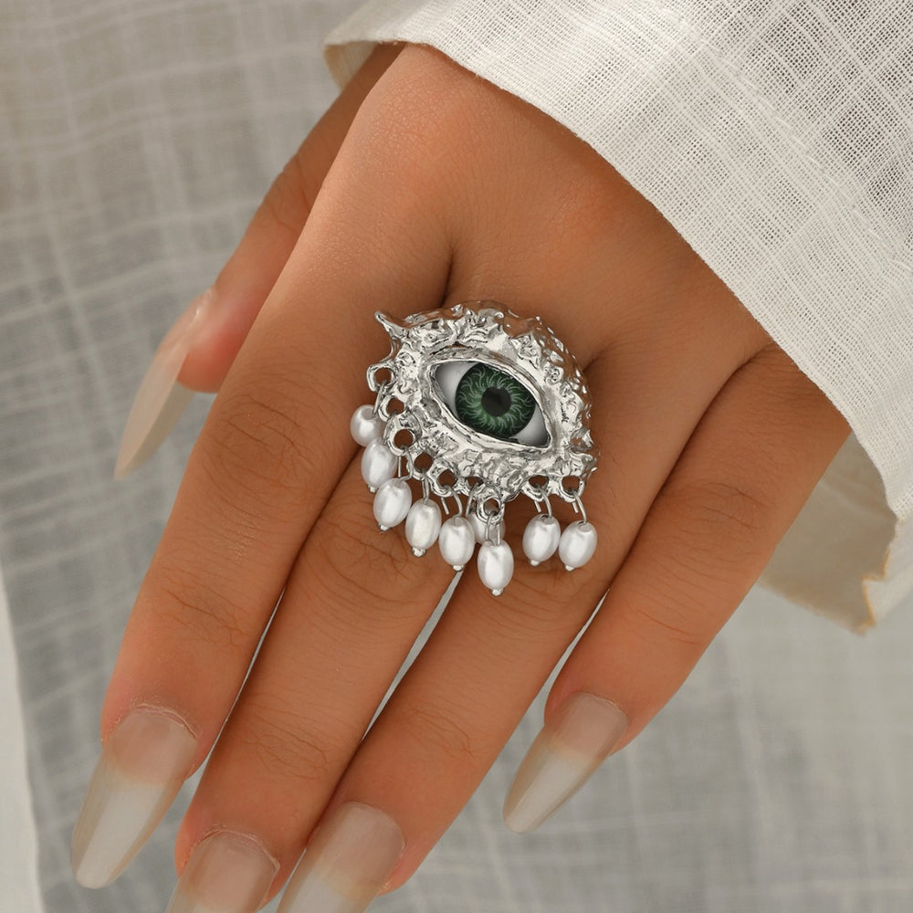 Wholesale vintage rings: european & american cross-border jewelry - devil's eye, luxury, niche, statement pearl open ring accessories