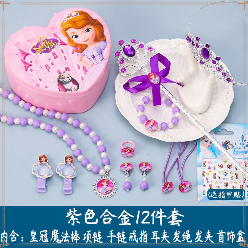 Crown Tiara Children's Little Princess Crown Magic Wand Hair Accessories Set Princess Elsa Necklace Girls Jewelry Box