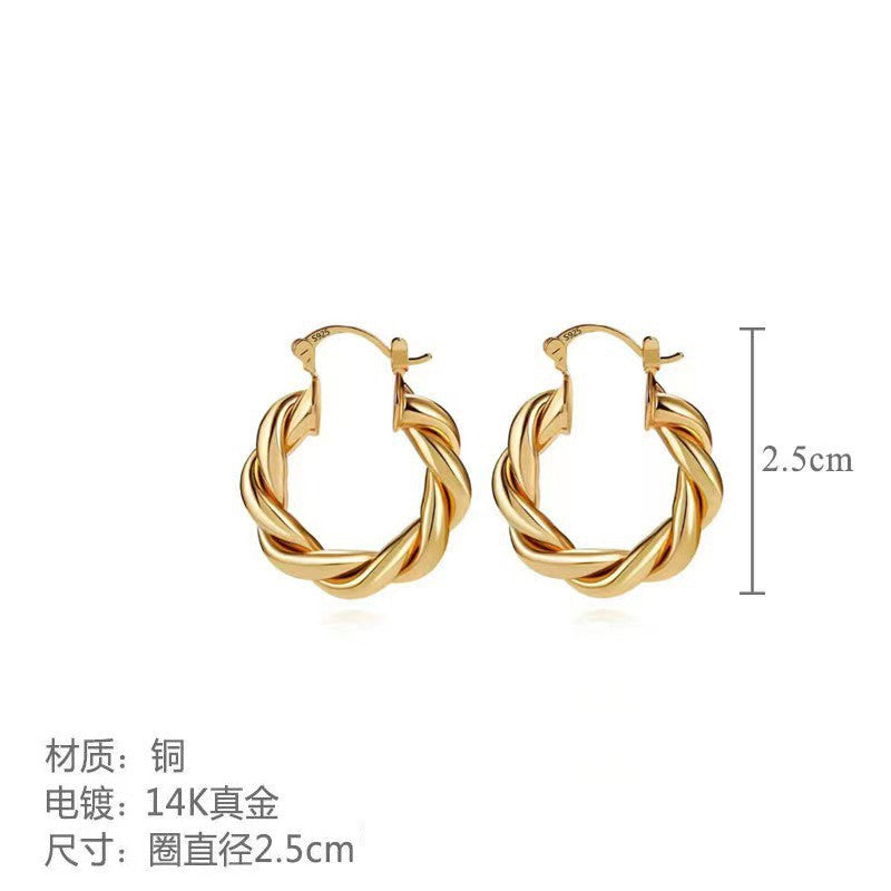 European and american style new twist rope circle minimalist titanium steel 18k gold plated niche geometric earrings for women wholesale