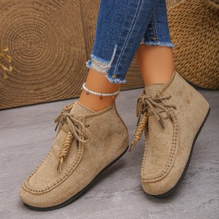 Birkenstocks women's 2025 autumn new flat-bottomed versatile soft-soled lightweight casual high-top shoes imitation leather short boots