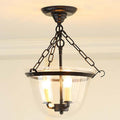 American country retro glass cover black iron chain ceiling lamp loft cafe aisle cloakroom