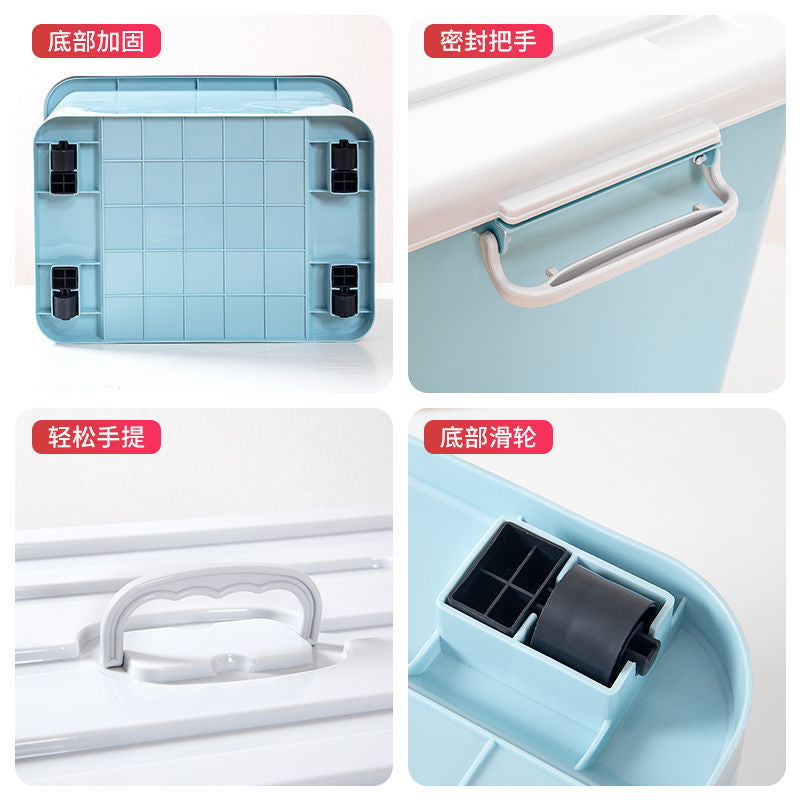 Yunite large clothes storage box plastic with pulley finishing box with lid clothes storage box quilt storage box