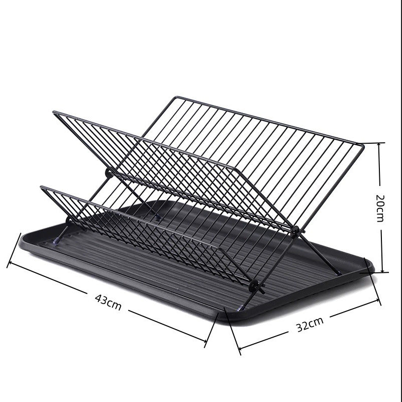 X-shaped foldable dish rack, double-layer kitchen drainer, countertop dish drying rack with water collection tray, kitchen utensil organizer