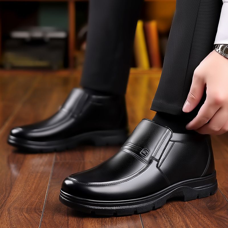 【genuine leather】men's cotton-padded shoes, fleece-lined, extra thick, warm, dad shoes, winter genuine leather high-top leather shoes, non-slip