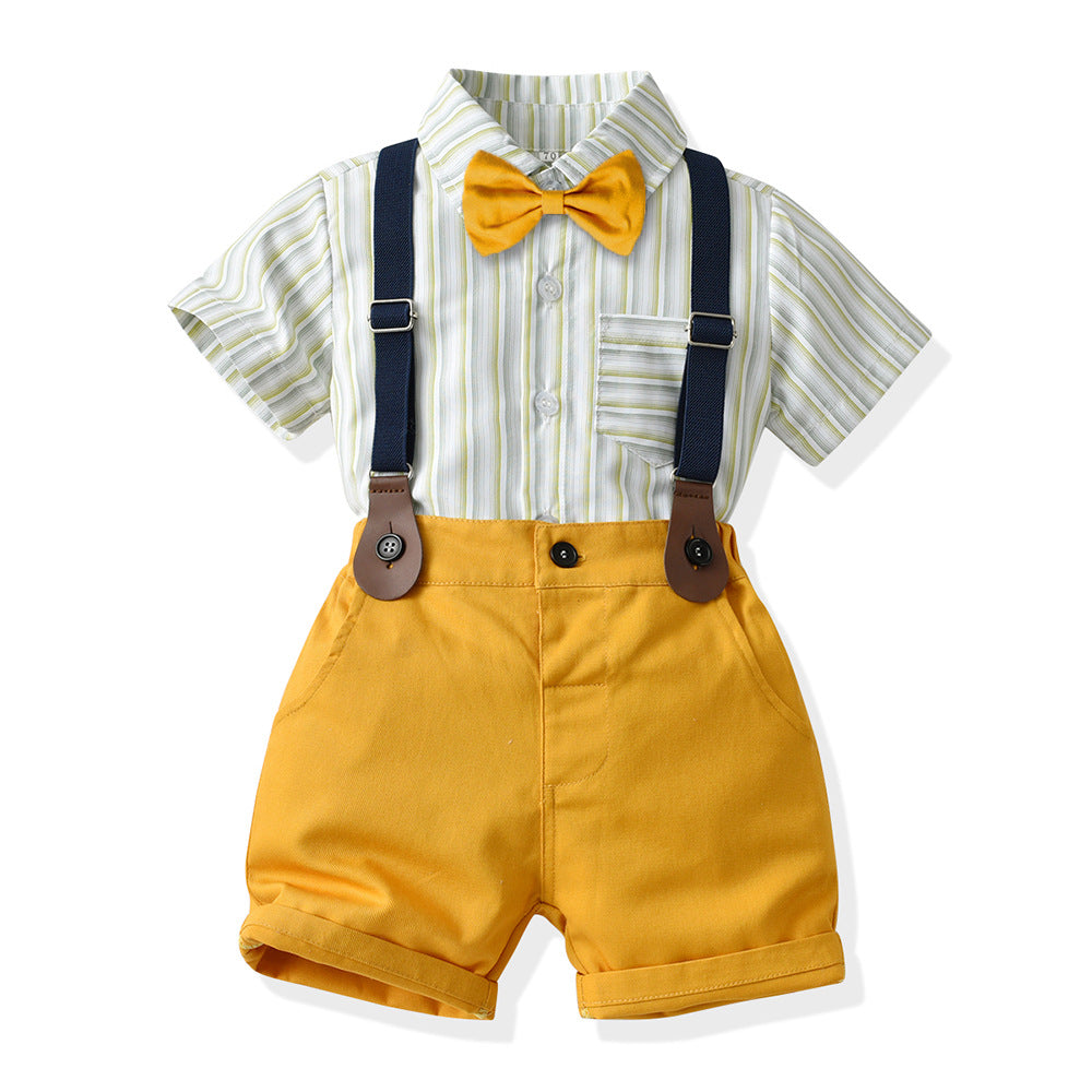 Export hot batch british baby autumn suit children's clothing short-sleeved shirt overalls two-piece set dropshipping kids dress