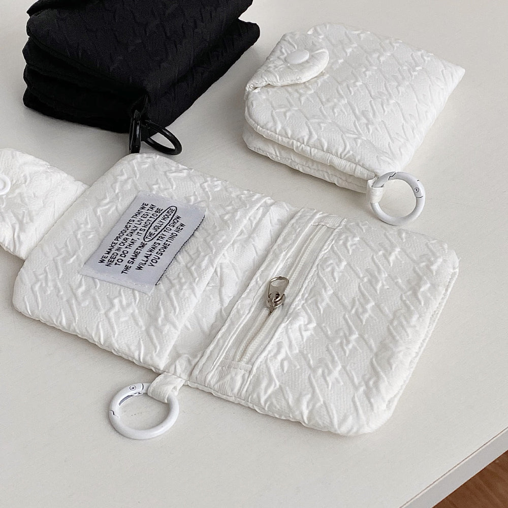 Vintage niche style headphone bag mini pleated coin purse women's cute fabric storage coin id card multi-layer card holder