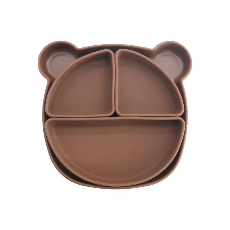 Children's silicone grid plate set cat rabbit bear cute wind portable tableware baby complementary food training bowl set