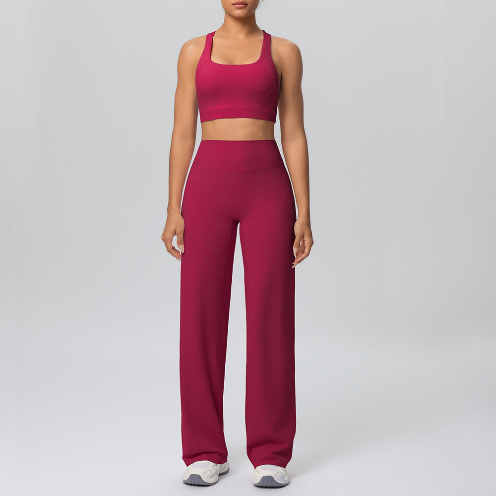 Casual outerwear sexy back yoga wear high waist wide leg straight-legpantssuit running training fitness sportswear