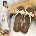 French sweet sandals women's summer new elegant soft sole one-strap sandals bowknot student outdoor flip-flops