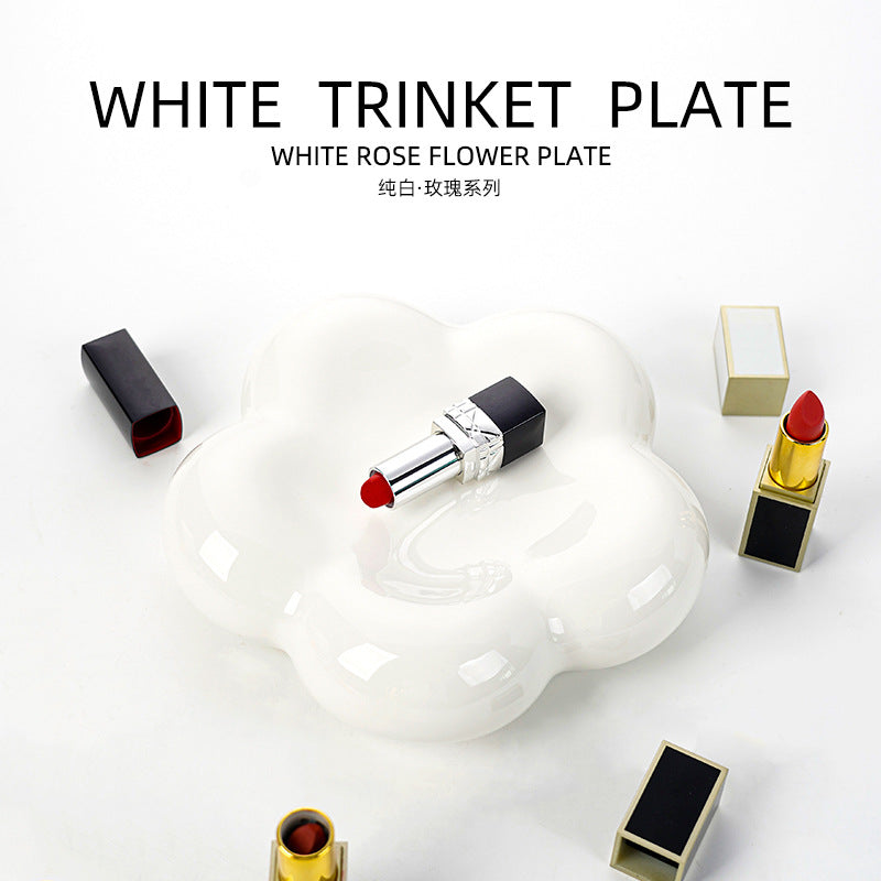 Ins chubby creative pure color ceramic flower plate desktop photo props popular style jewelry plate storage plate