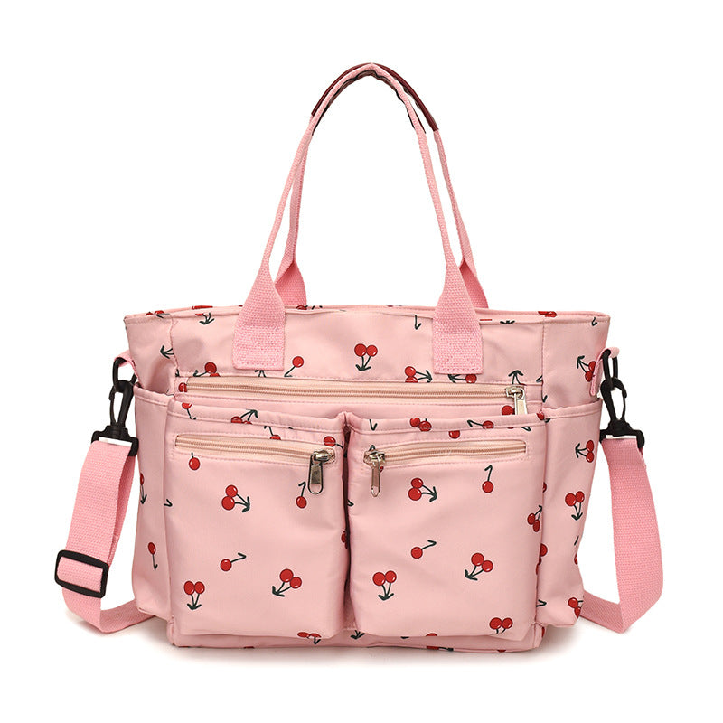 New Corduroy Printed Cherry Women's Tote Bag Shoulder Crossbody Bag Casual Large Capacity Handbag Mommy Bag