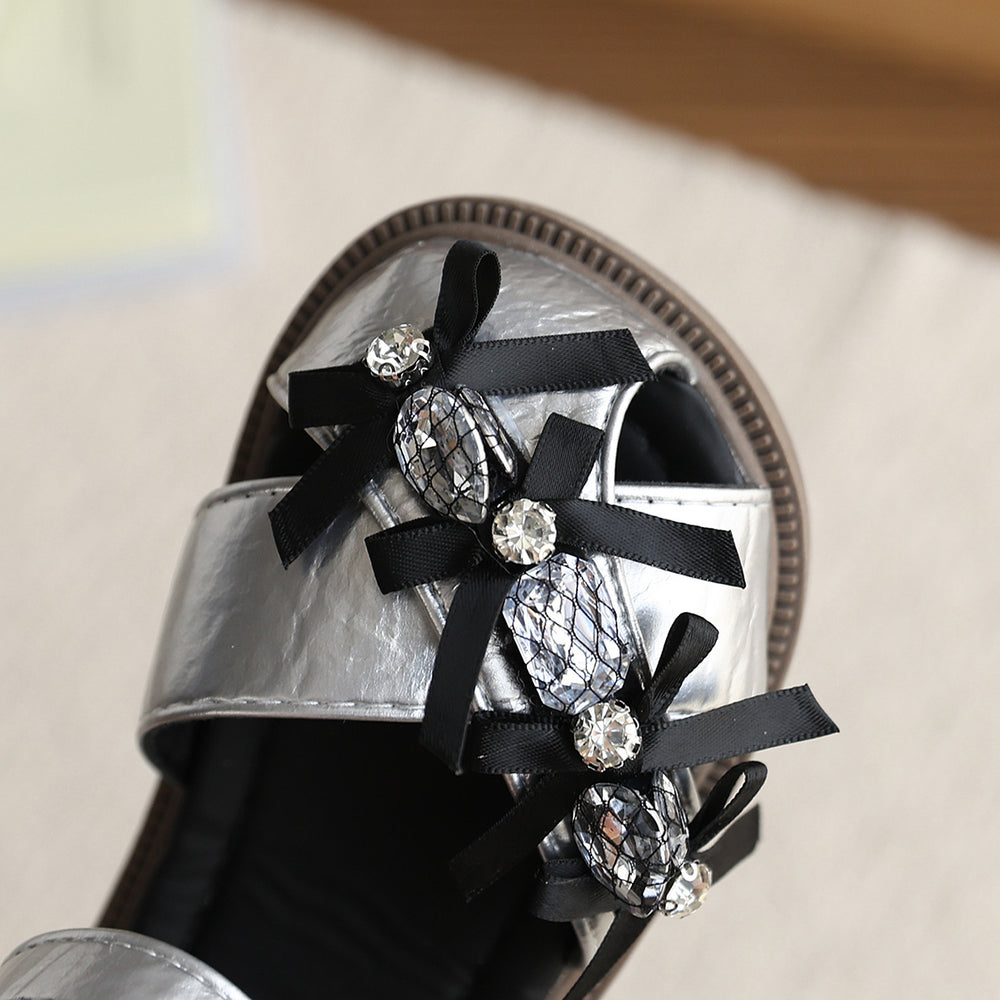 Girls' sandals:  summer new rhinestone princess sandals, kids' velcro anti-slip closed-toe anti-kick beach shoes