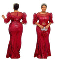 supply of african women's clothing sequin dress silm fishtail long skirt bubble mesh sleeves fashion evening wear fashion