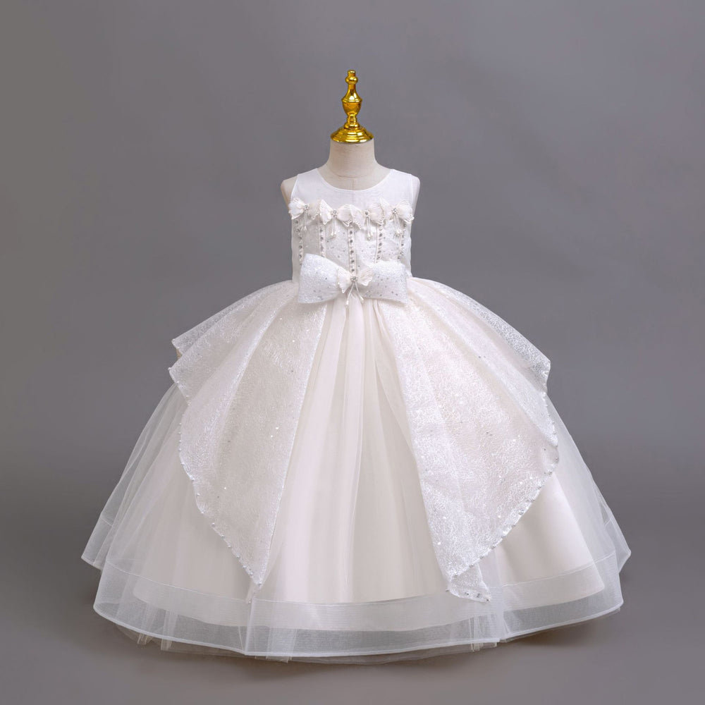 Ready-to-ship new sequin silver thread evening gown tutu wedding dress princess dress girls' performance dress kids' dress