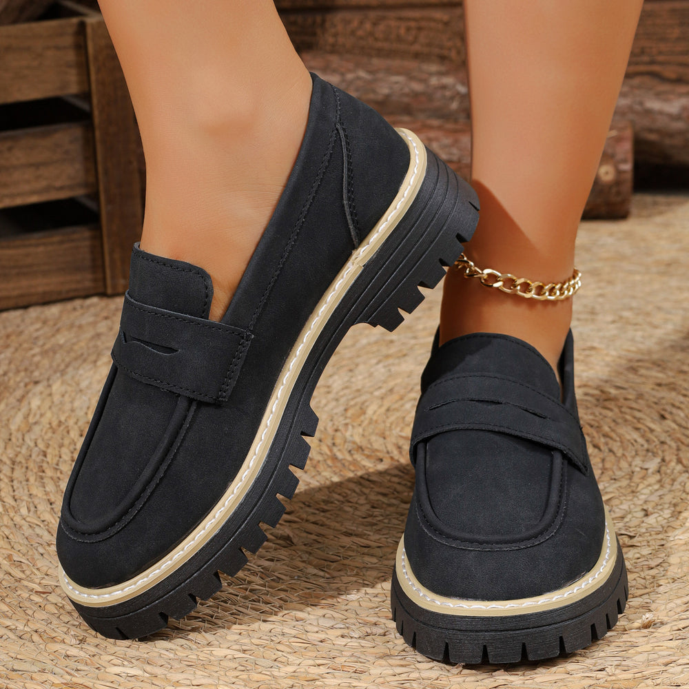 Exportnew arrivalspring & fall loafers women's cross-border plus size frosted british small leather shoes thick heel thick soleretro women's flats