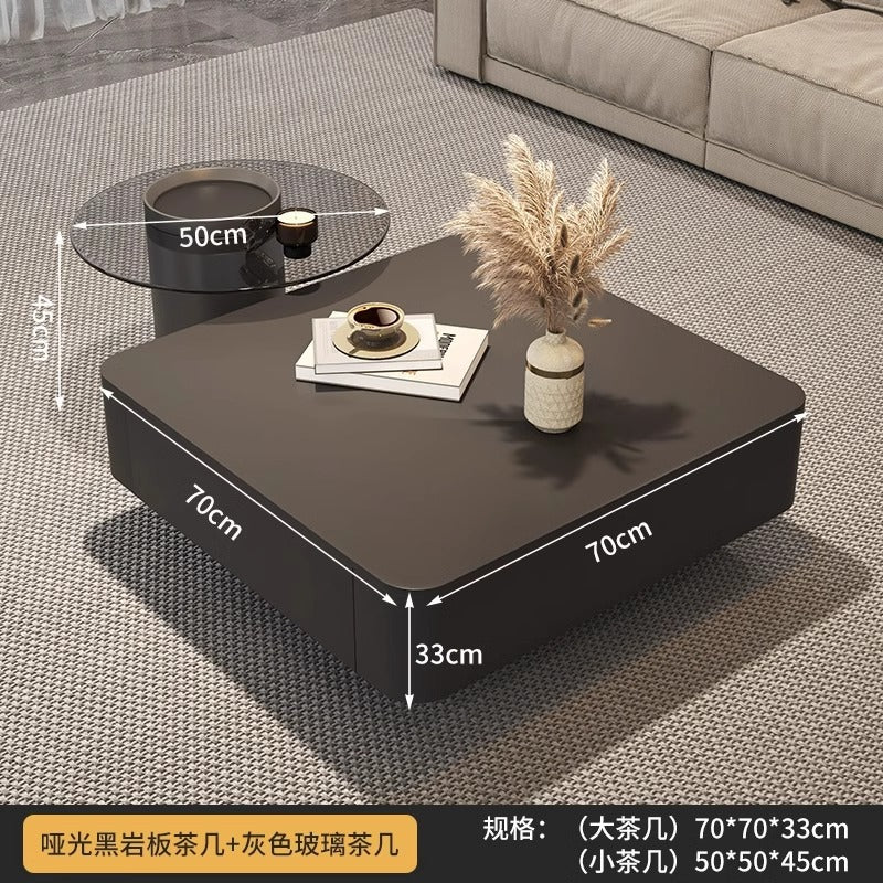 For home tea table living room glass black light luxury slate modern casual combination coffee table small apartment square sense for home