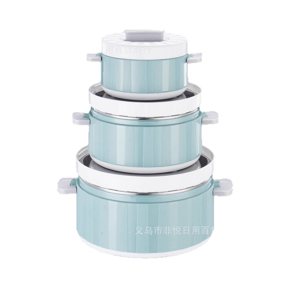 Factory direct cross-border hot selling stainless steel insulated lunch box, insulated pot, fresh-keeping pot, commercial kitchen tableware three-piece set