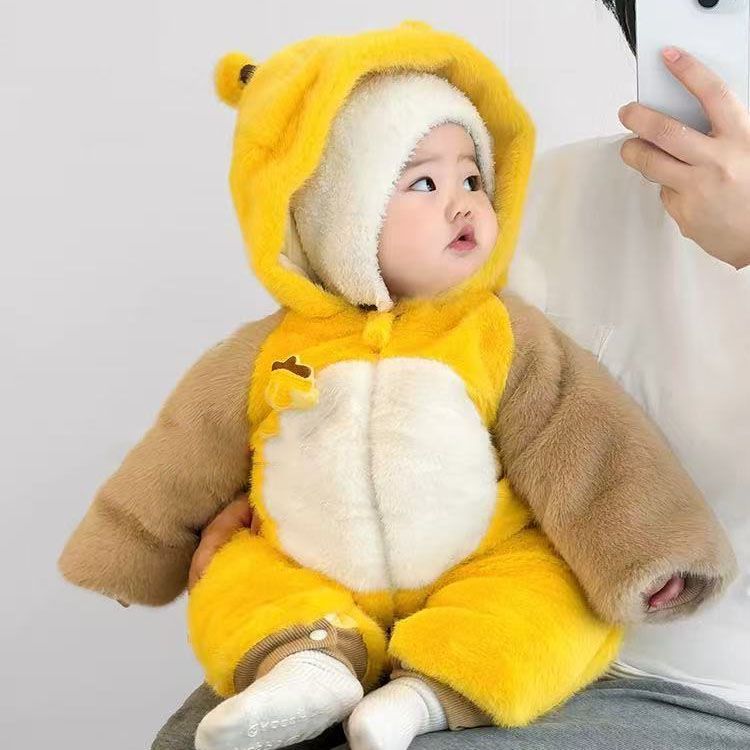 Winter hooded romper - baby bee onesie - fleece-lined, extra thick, super cute & warm - unisex