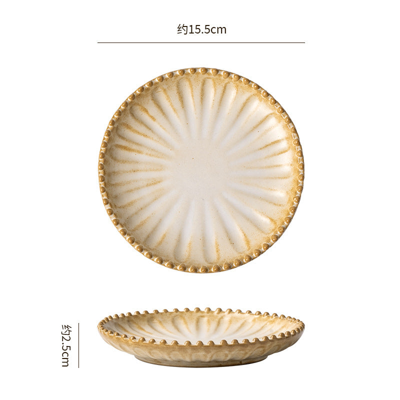 Retro kiln-turned ceramic western food steak plate with beads stylish dessert pastry plate ceramic snack plate afternoon tea plate