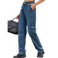 American retro european and american cross-border  new washed semi-elastic design stylish denim workwear casual pants for women