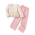 Export children's clothing springnew arrivalfashionsweetelegantv necklace hook flower long sleevestopspantsgirlsuit