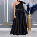 C8613exportfashion summer new arrivalelegantfashion oblique shoulder bow banquet dress long skirt african dress