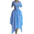European and american cross-border women's clothing:  summer new arrival - elegant casual round neck striped top and asymmetrical midi skirt set
