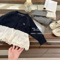 Girls' outfit:  autumn new lace trim sweater cardigan and scrunch socks two-piece set