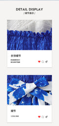 girldress blue lantern sleeves with belt patchwork a-line skirt printingkidssummerworkwear skirt