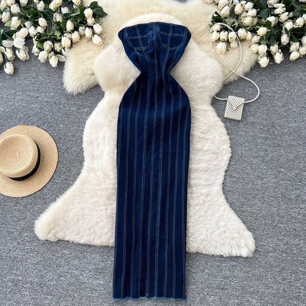 American hot girl sexy slimming look open slit tube topdress women's slimming look waist bag hip long skirt