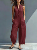 european and american women's clothing  independent station casual women's sleeveless stand collar pocket jumpsuit independent station black