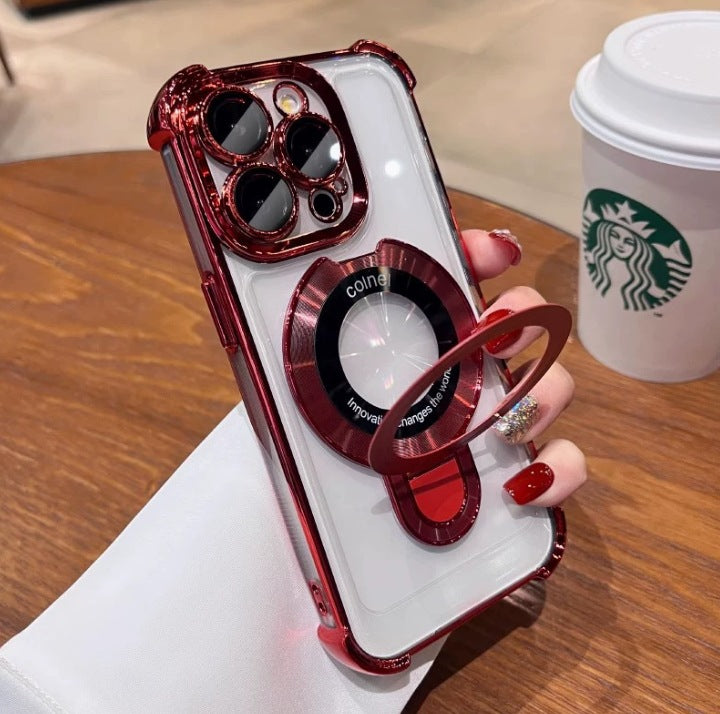 Four-corner airbag magnetic suction bracket suitable for apple 17promax mobile phone case iphone16/15 anti-fall transparent case