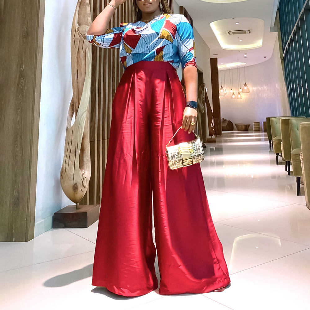 D3279 european and american style women's clothing  new short-sleeve printed shirt casual loose wide-leg pants set african two-piece outfit