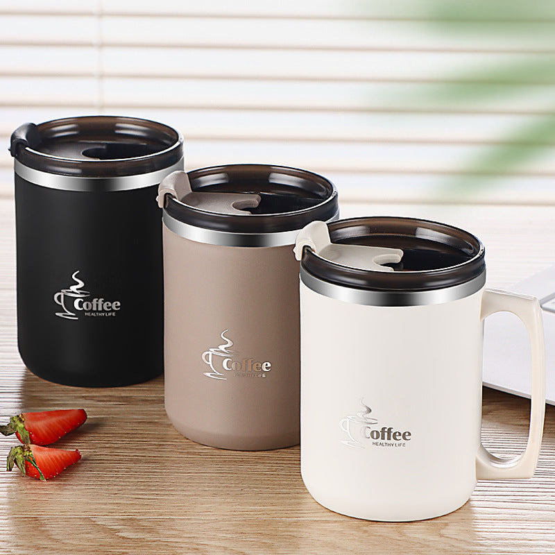 304 stainless steel coffee mug with lid - stylish women's mug, office cup, large capacity straw water bottle